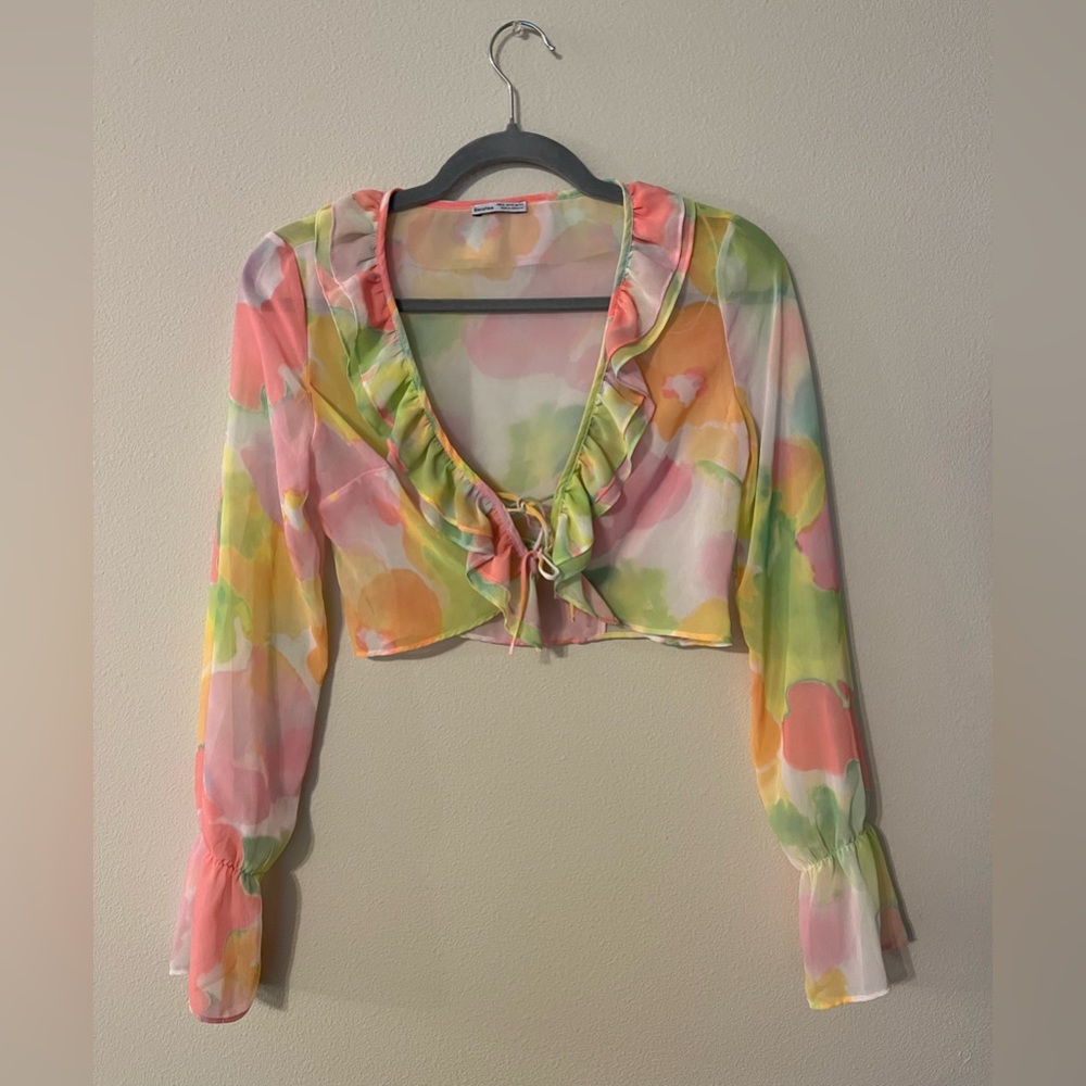 Bershka Long Sleeve Floral Print Blouse with Ruffles